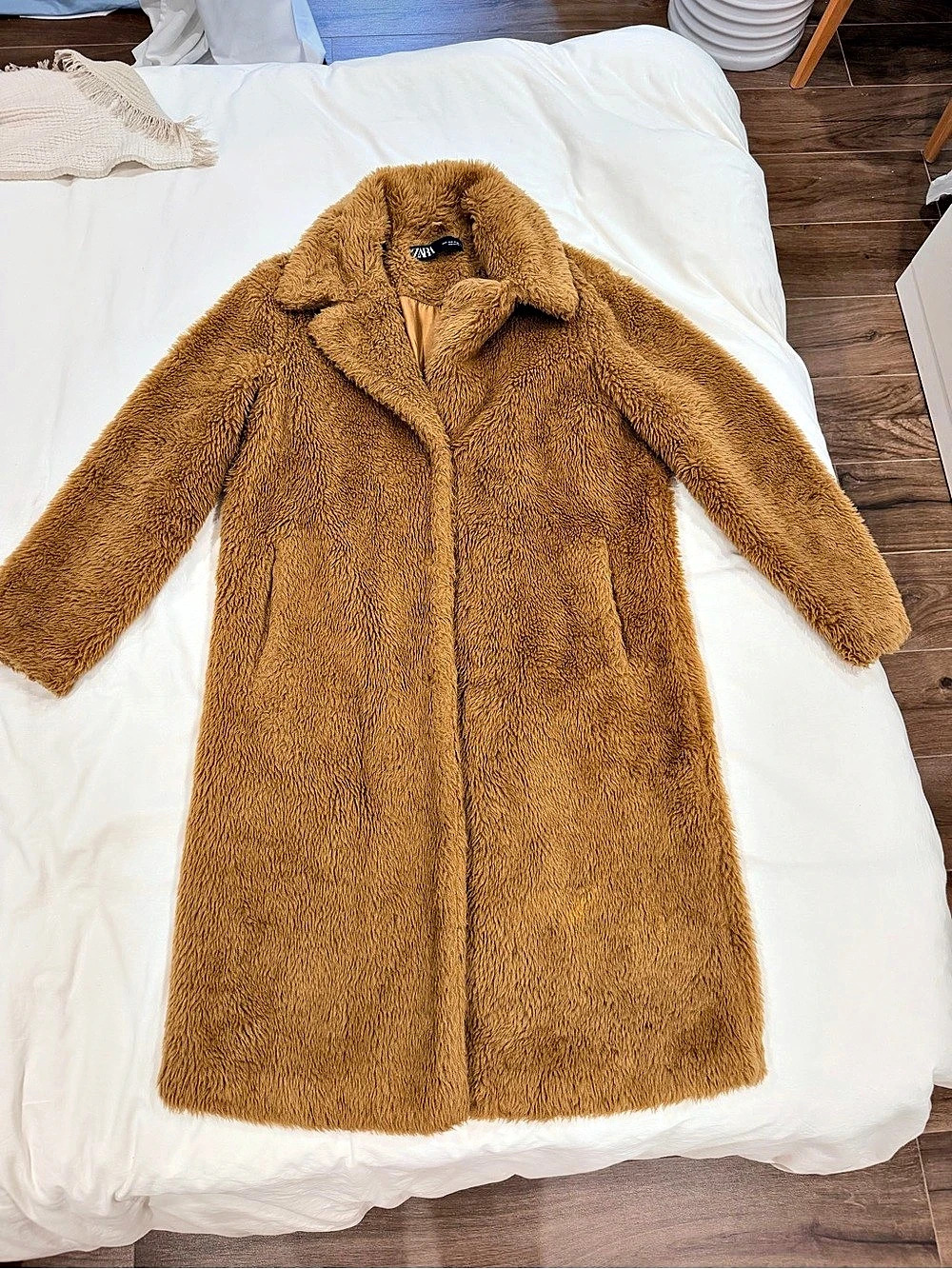 Zara Faux Fur Teddy Bear Coat in Brown/Camel